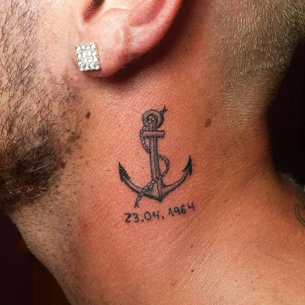 Anchor Inspired Behind The Ear Tattoos Men